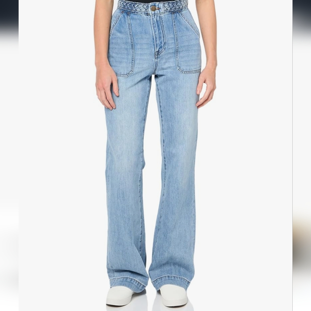 Joie Joan High Rise Braided Wide Leg Jeans Canyon Blue Light Wash Retro 25